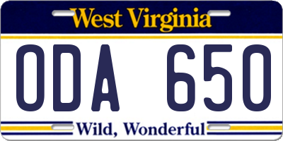 WV license plate ODA650
