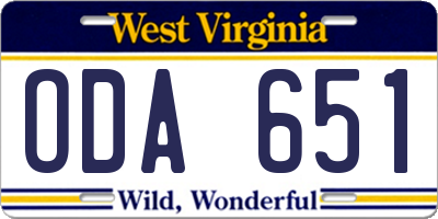 WV license plate ODA651