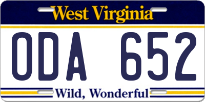 WV license plate ODA652