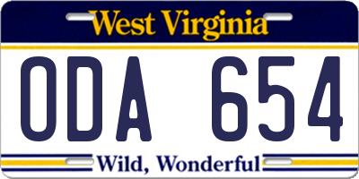 WV license plate ODA654