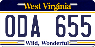 WV license plate ODA655