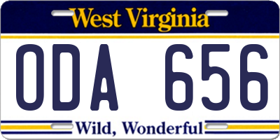 WV license plate ODA656