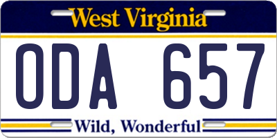 WV license plate ODA657