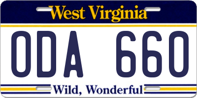 WV license plate ODA660
