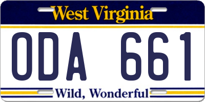 WV license plate ODA661