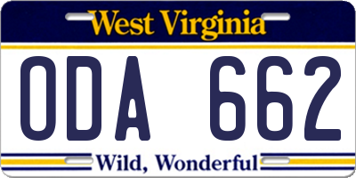 WV license plate ODA662