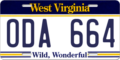 WV license plate ODA664