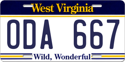 WV license plate ODA667