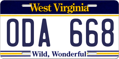 WV license plate ODA668