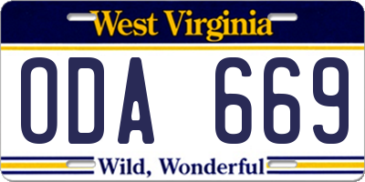 WV license plate ODA669