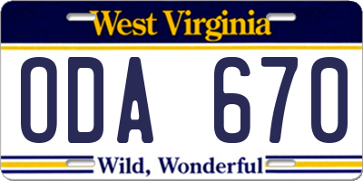 WV license plate ODA670