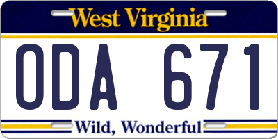 WV license plate ODA671