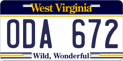 WV license plate ODA672