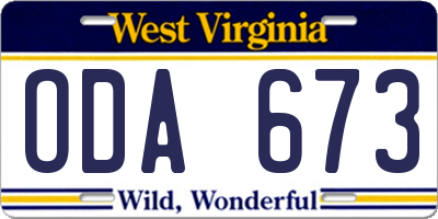 WV license plate ODA673