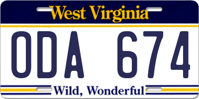 WV license plate ODA674