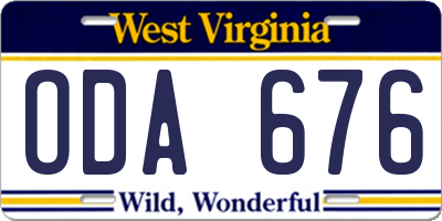 WV license plate ODA676