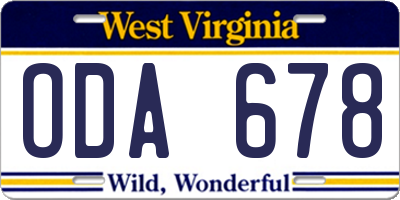WV license plate ODA678