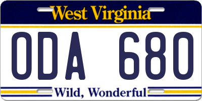 WV license plate ODA680