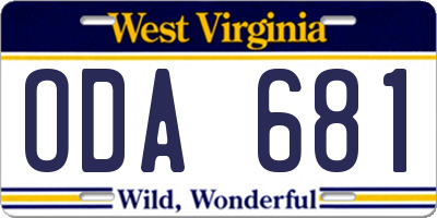 WV license plate ODA681