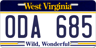 WV license plate ODA685