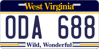 WV license plate ODA688