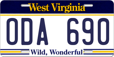 WV license plate ODA690