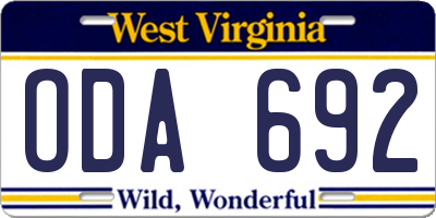 WV license plate ODA692