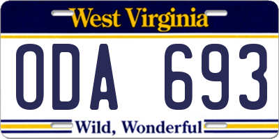 WV license plate ODA693