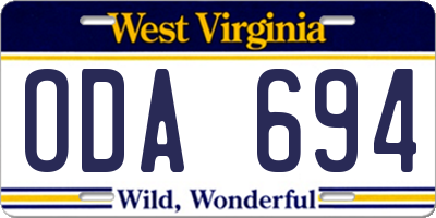 WV license plate ODA694