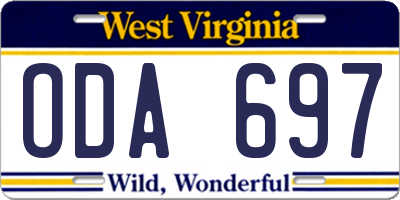 WV license plate ODA697