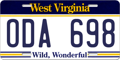WV license plate ODA698