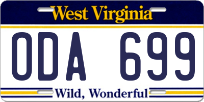 WV license plate ODA699