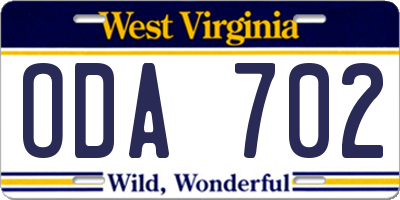 WV license plate ODA702