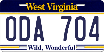 WV license plate ODA704
