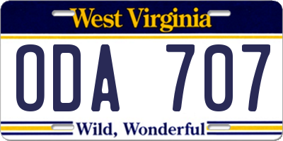 WV license plate ODA707