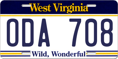 WV license plate ODA708