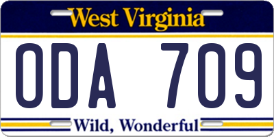 WV license plate ODA709