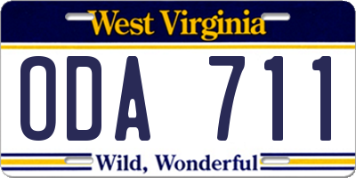 WV license plate ODA711