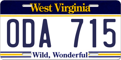WV license plate ODA715