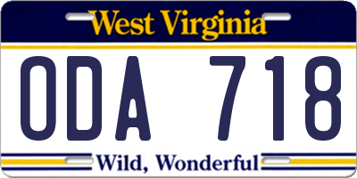 WV license plate ODA718