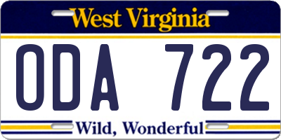 WV license plate ODA722