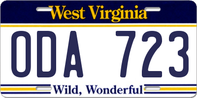 WV license plate ODA723