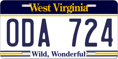 WV license plate ODA724
