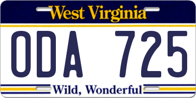 WV license plate ODA725