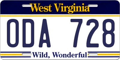 WV license plate ODA728