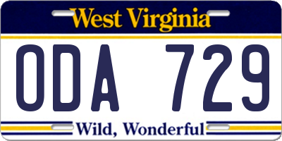 WV license plate ODA729