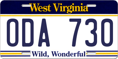 WV license plate ODA730