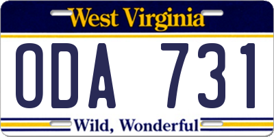 WV license plate ODA731