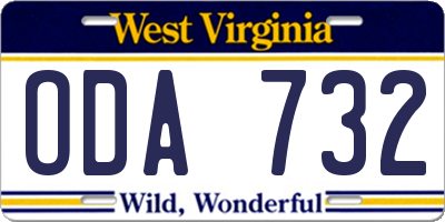 WV license plate ODA732