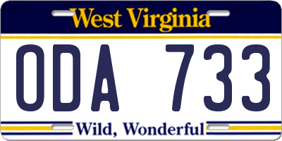 WV license plate ODA733